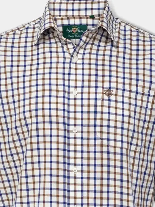 ALAN PAINE Ilkley Mens Country Check Shooting Shirt - Blue & Brown