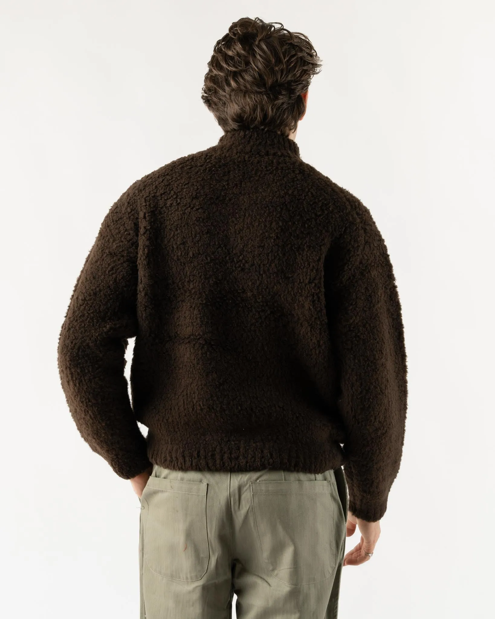 Auralee Merino Wool Boa Knit Half Zip Pull Over in Dark Brown