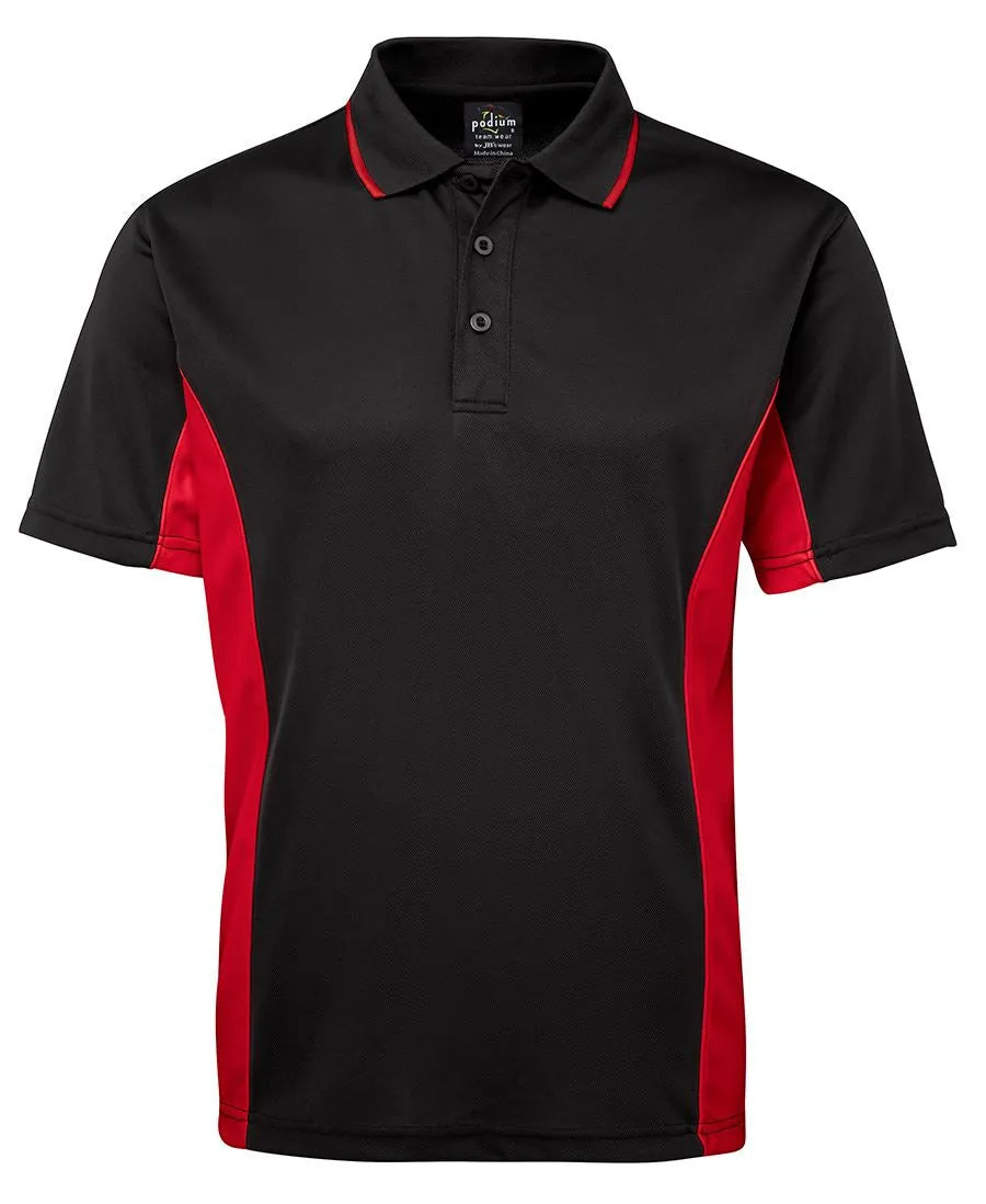 Australian & Aboriginal Flag Distressed Style Sports Polo (Black with Red Sides, Adult Sizes)