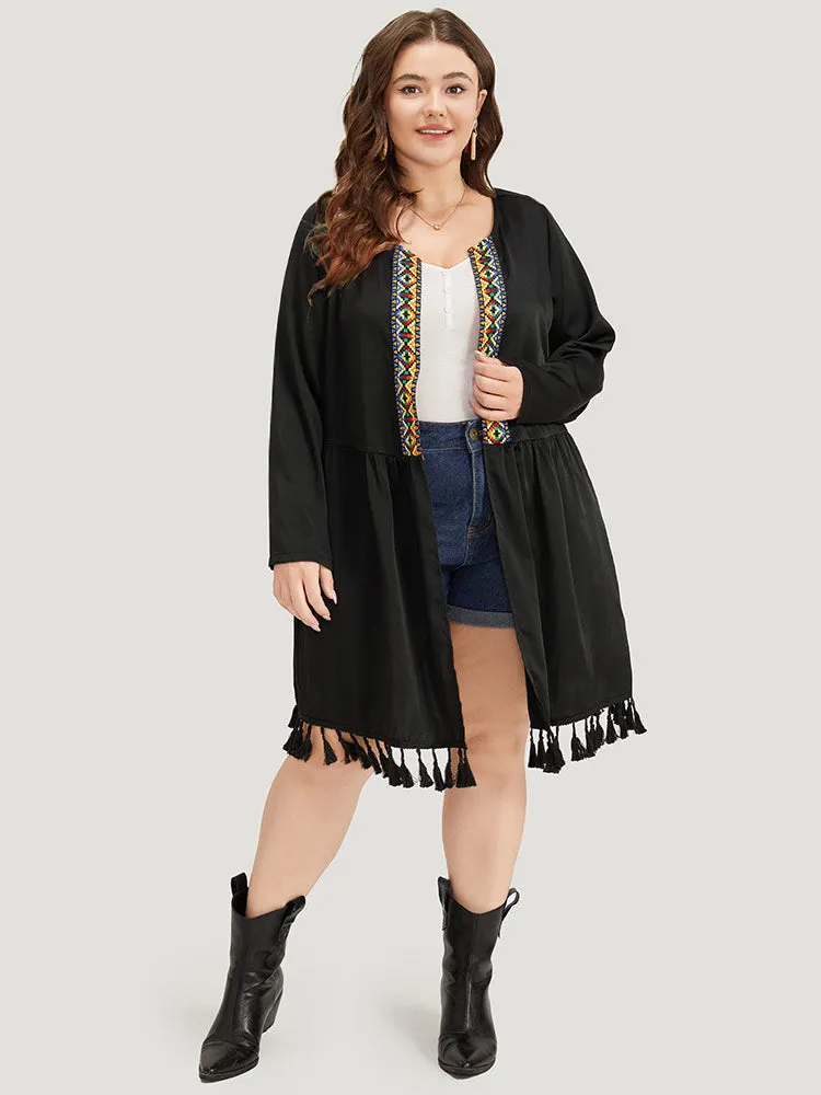 Bandana Print Tassels Trim Open Front Kimono