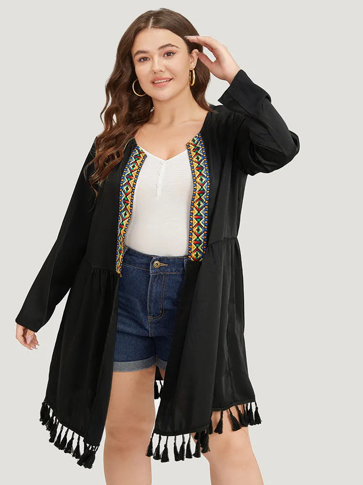 Bandana Print Tassels Trim Open Front Kimono