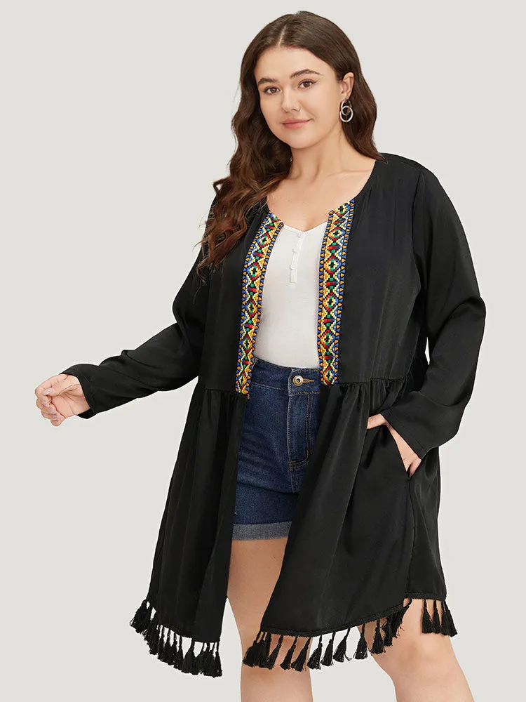 Bandana Print Tassels Trim Open Front Kimono