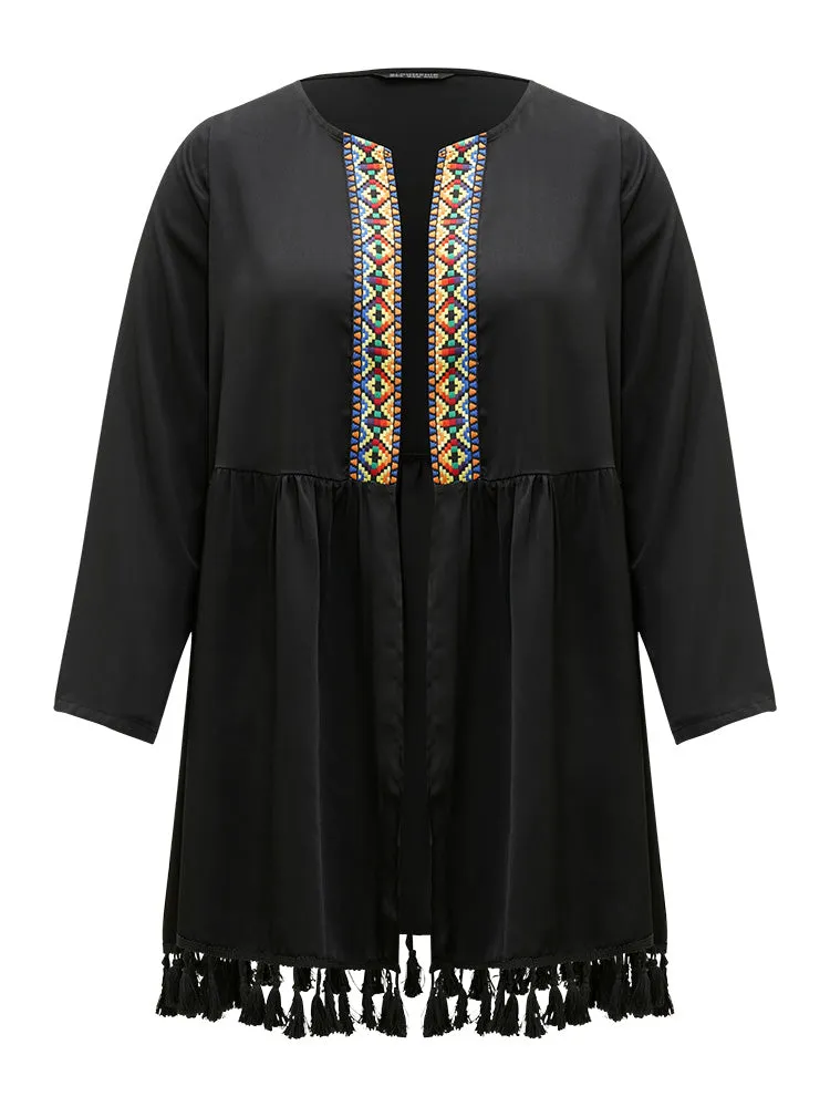 Bandana Print Tassels Trim Open Front Kimono