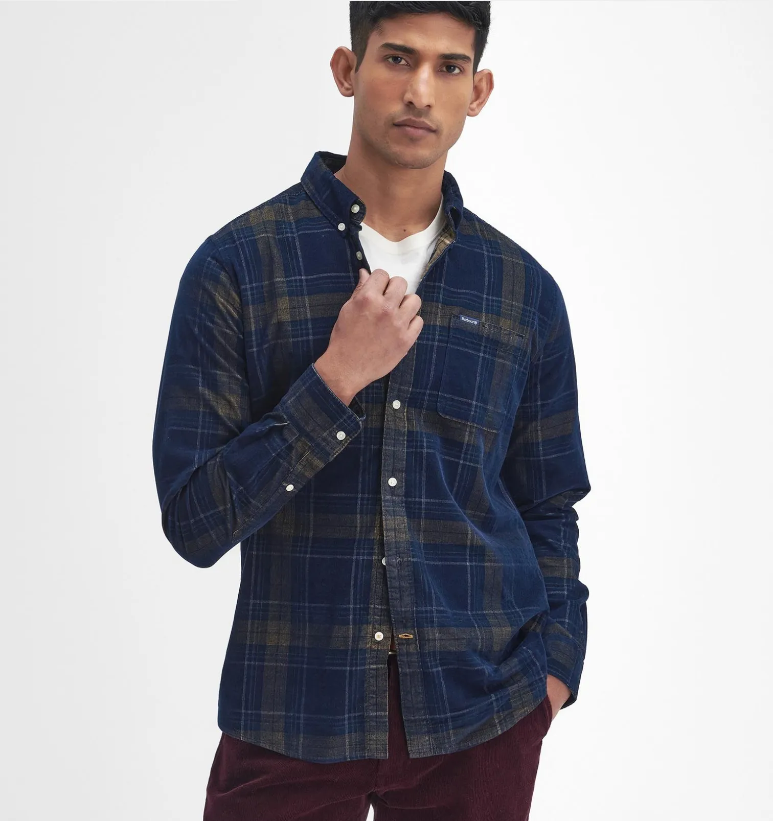 Barbour Southfield Tailored Fine Cord Shirt Navy Plaid