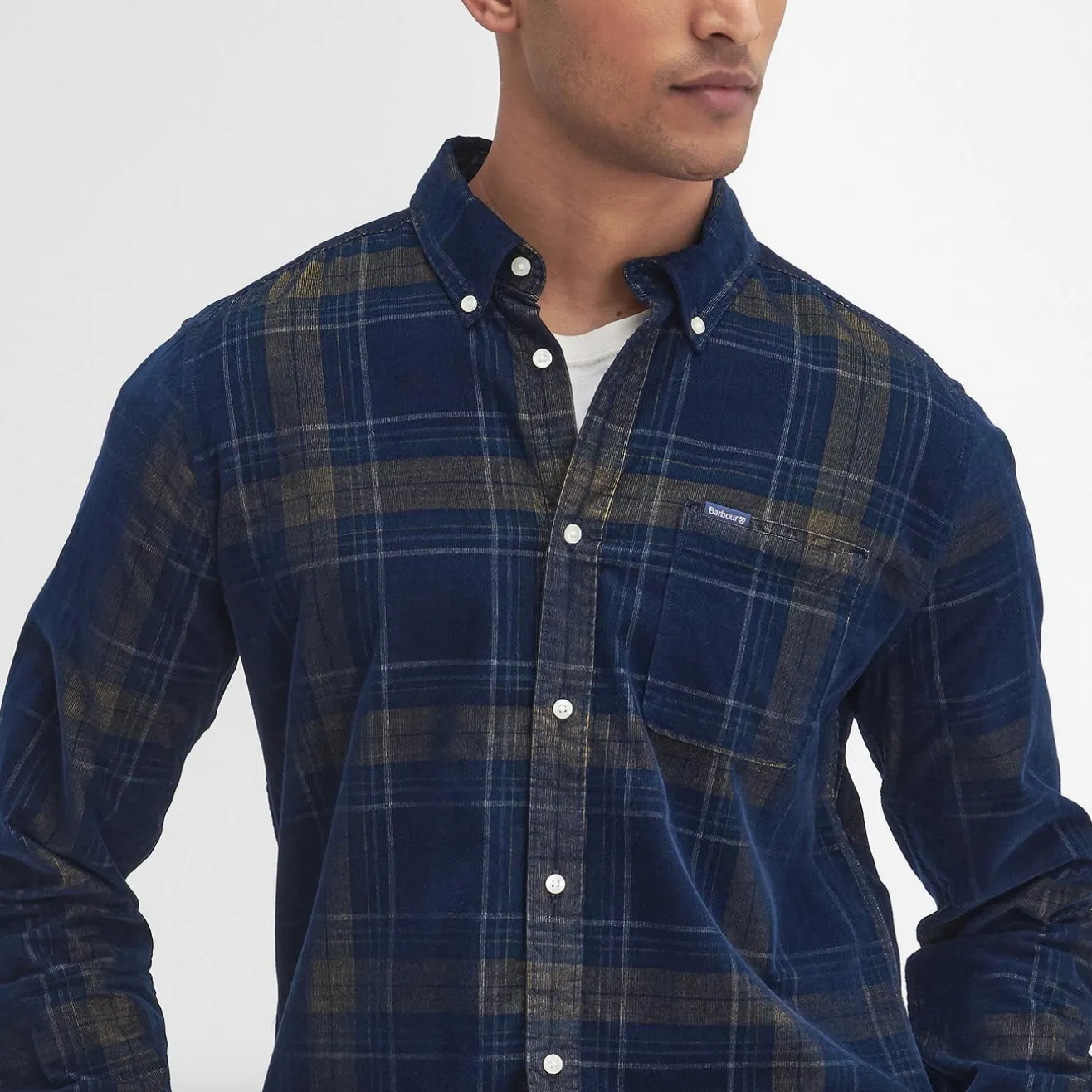 Barbour Southfield Tailored Fine Cord Shirt Navy Plaid