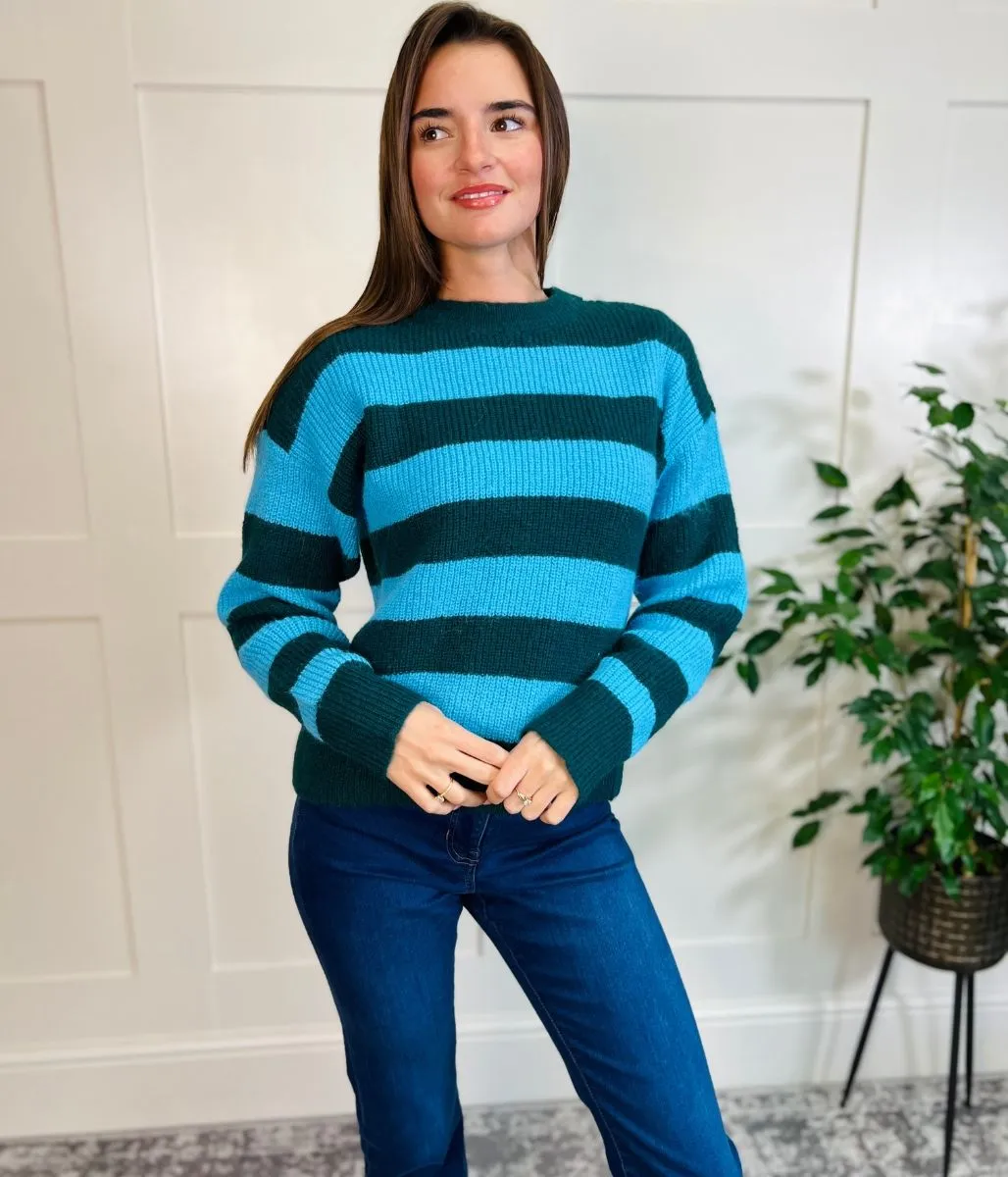 Blue Striped Crew Neck Jumper