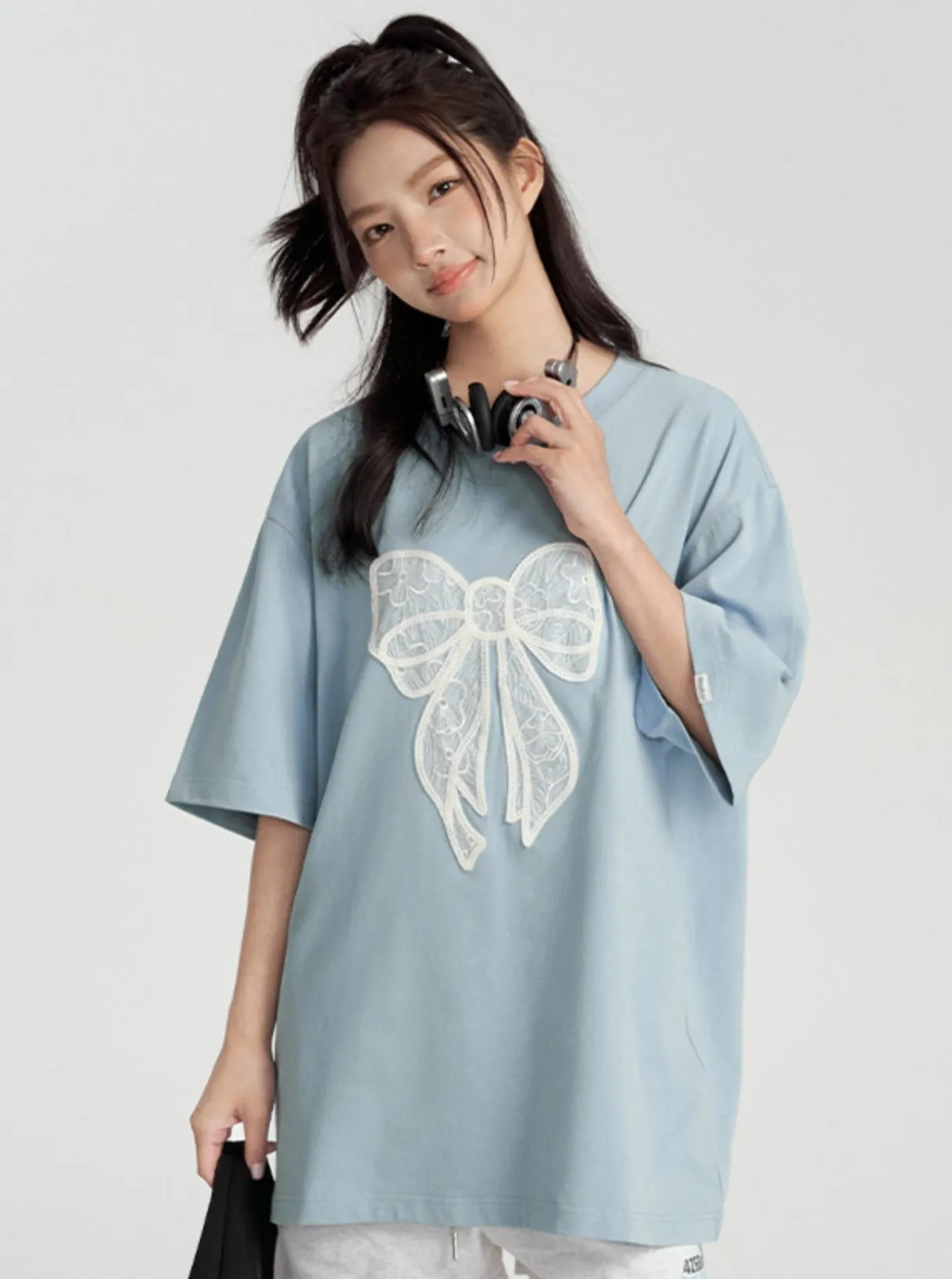 Bow-Adorned Relaxed Fit Tee