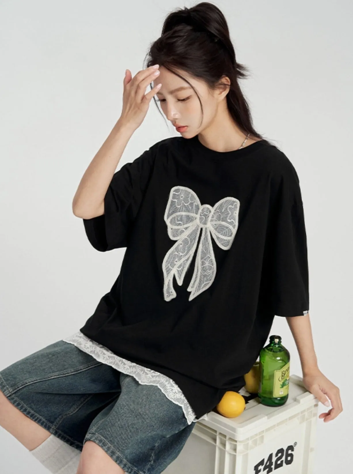 Bow-Adorned Relaxed Fit Tee