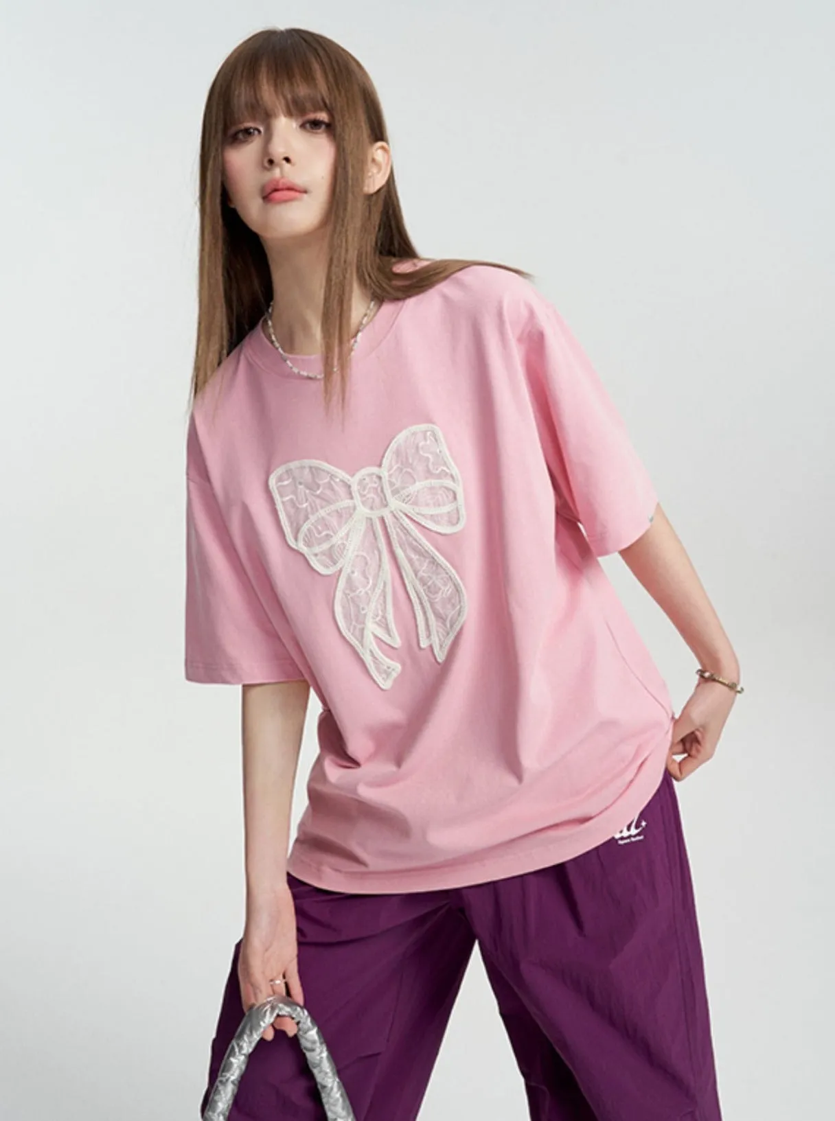 Bow-Adorned Relaxed Fit Tee