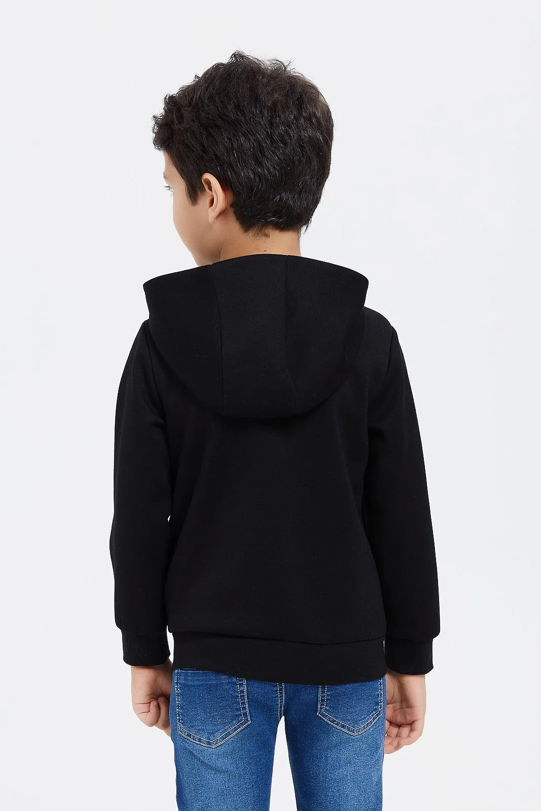 Boys Black Zip Thru Hooded Sweatshirt