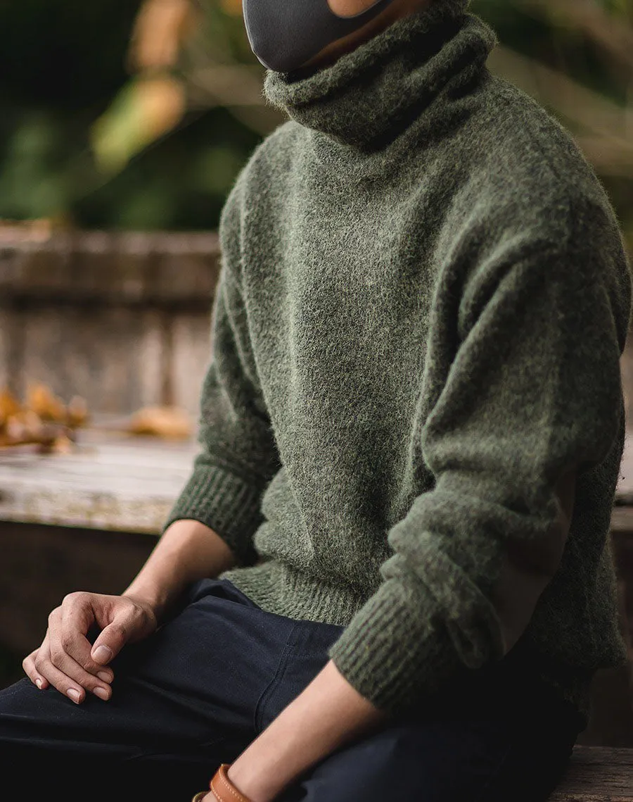 Cashmere Mohair Retro Knitted High Neck Men's Sweater