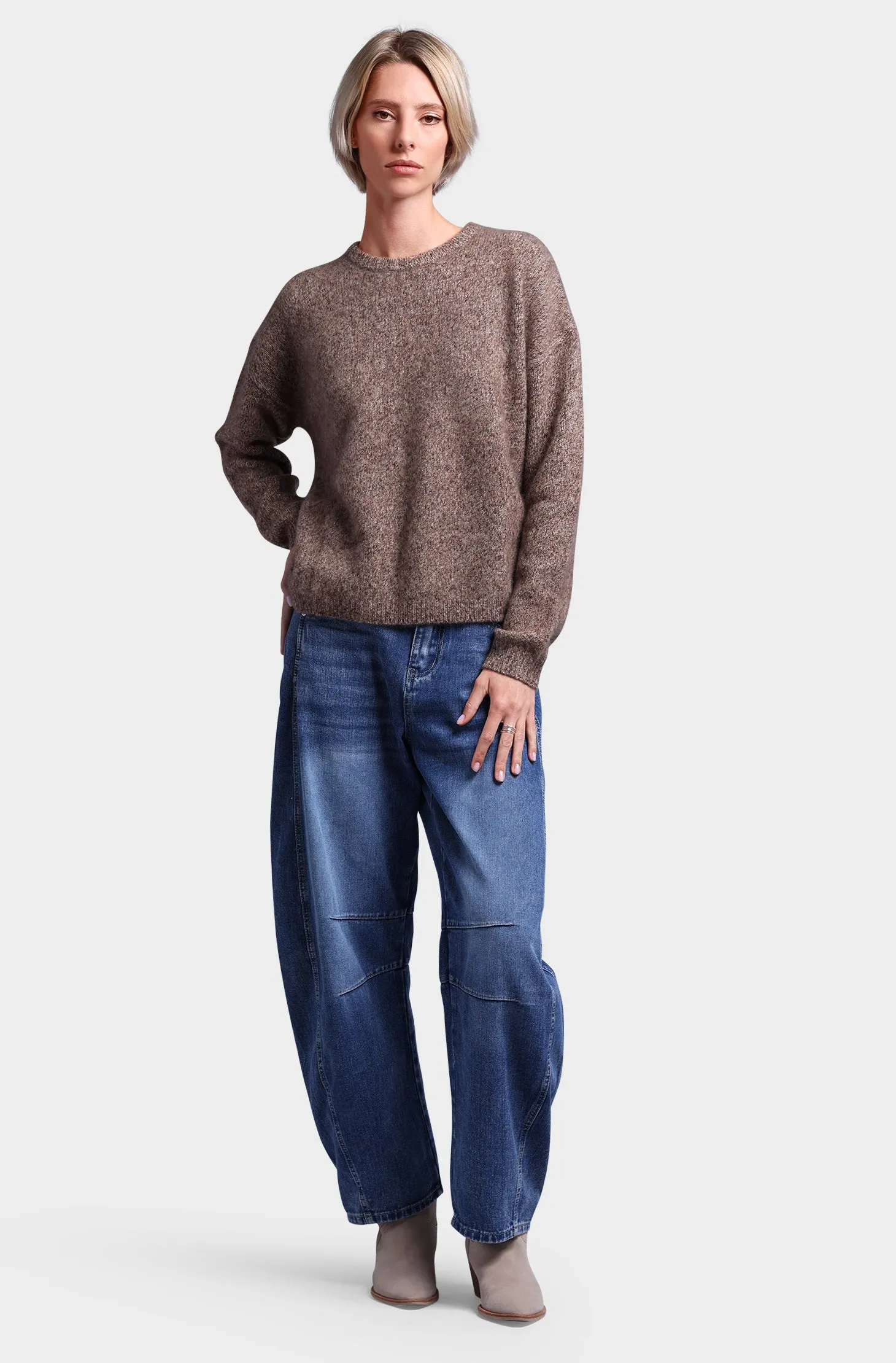 Cashmere Silk Marled Boxy Crew Neck Sweater