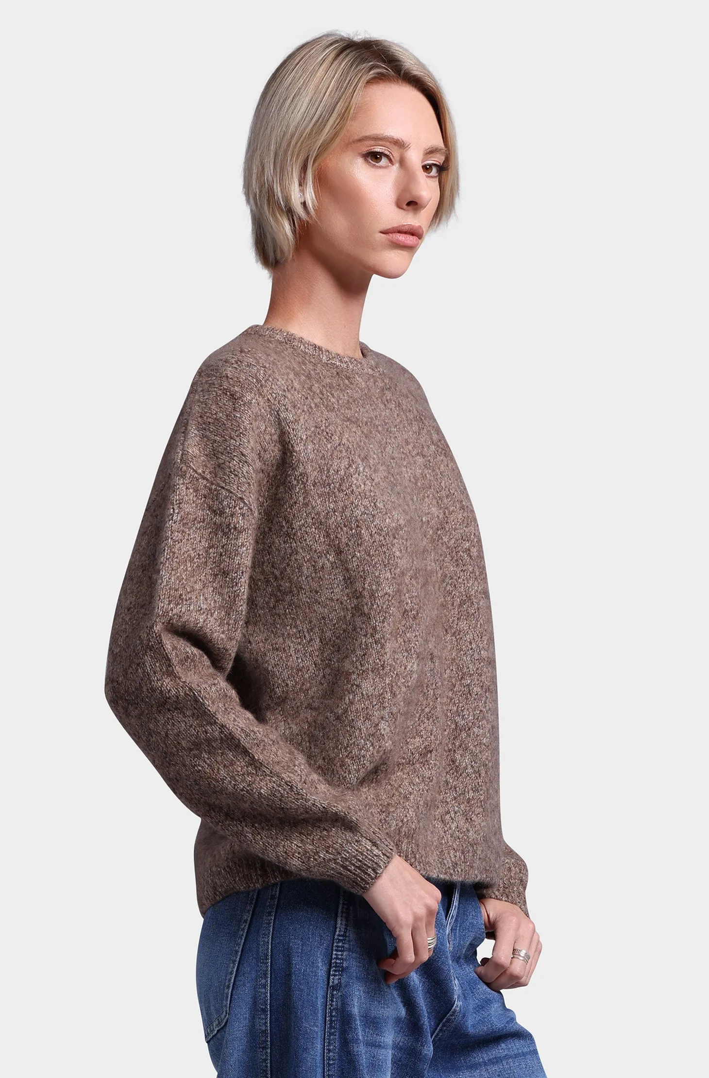 Cashmere Silk Marled Boxy Crew Neck Sweater