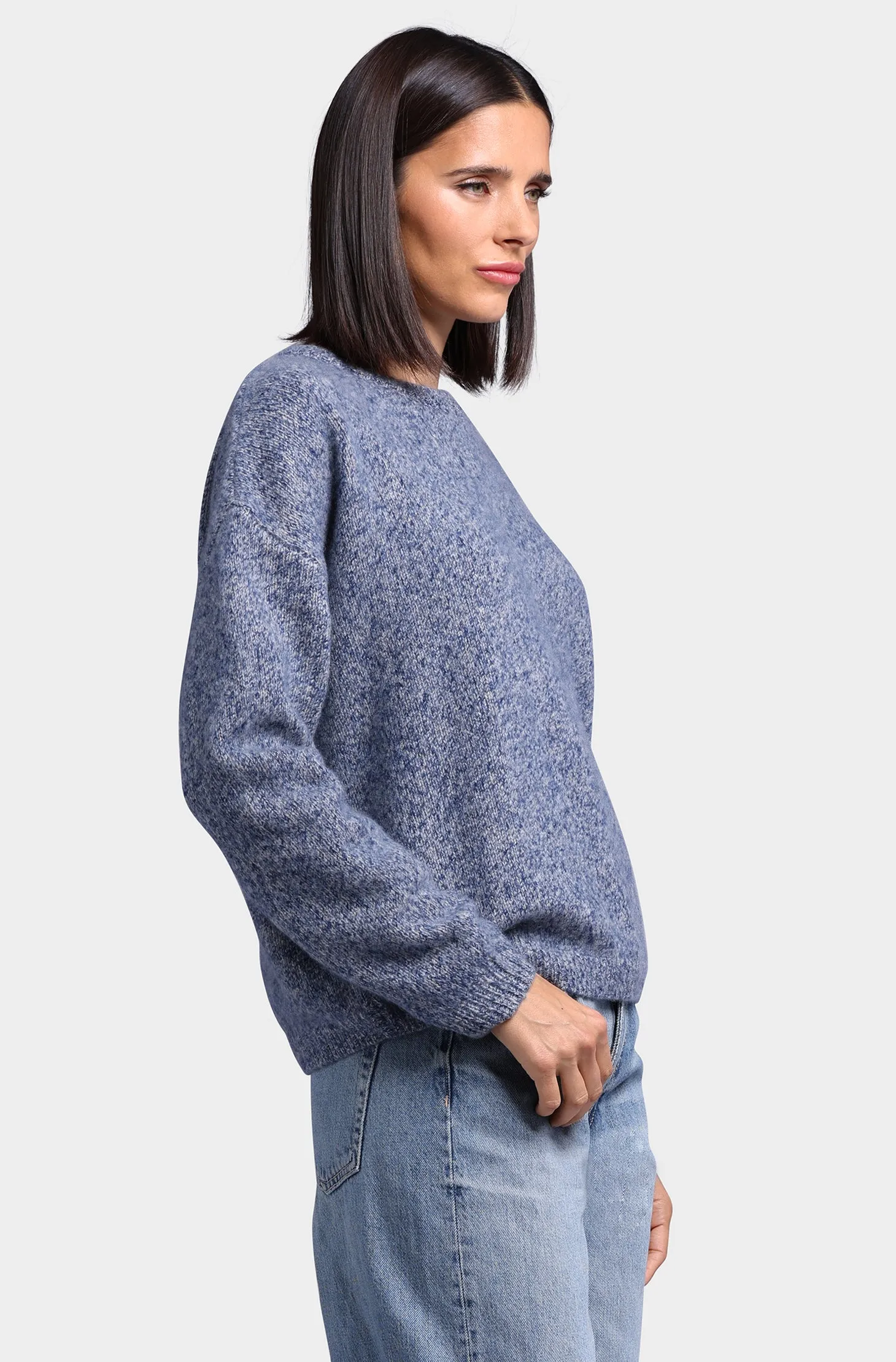 Cashmere Silk Marled Boxy Crew Neck Sweater