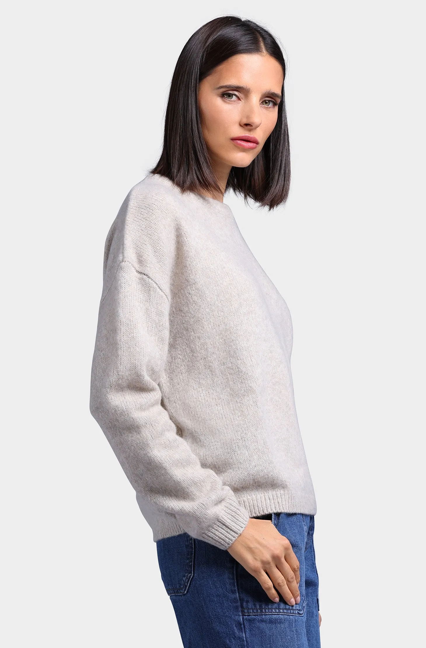 Cashmere Silk Marled Boxy Crew Neck Sweater