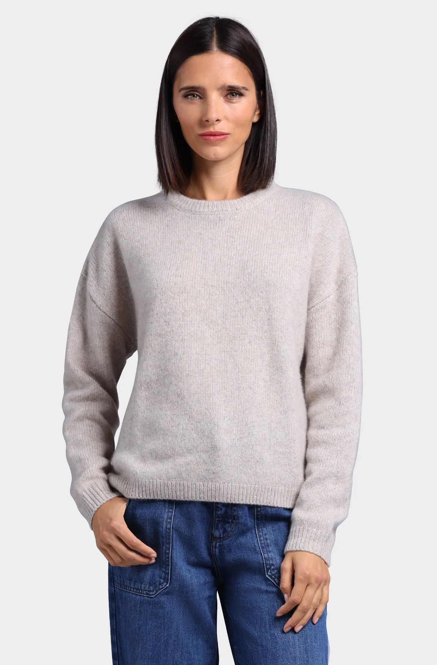 Cashmere Silk Marled Boxy Crew Neck Sweater