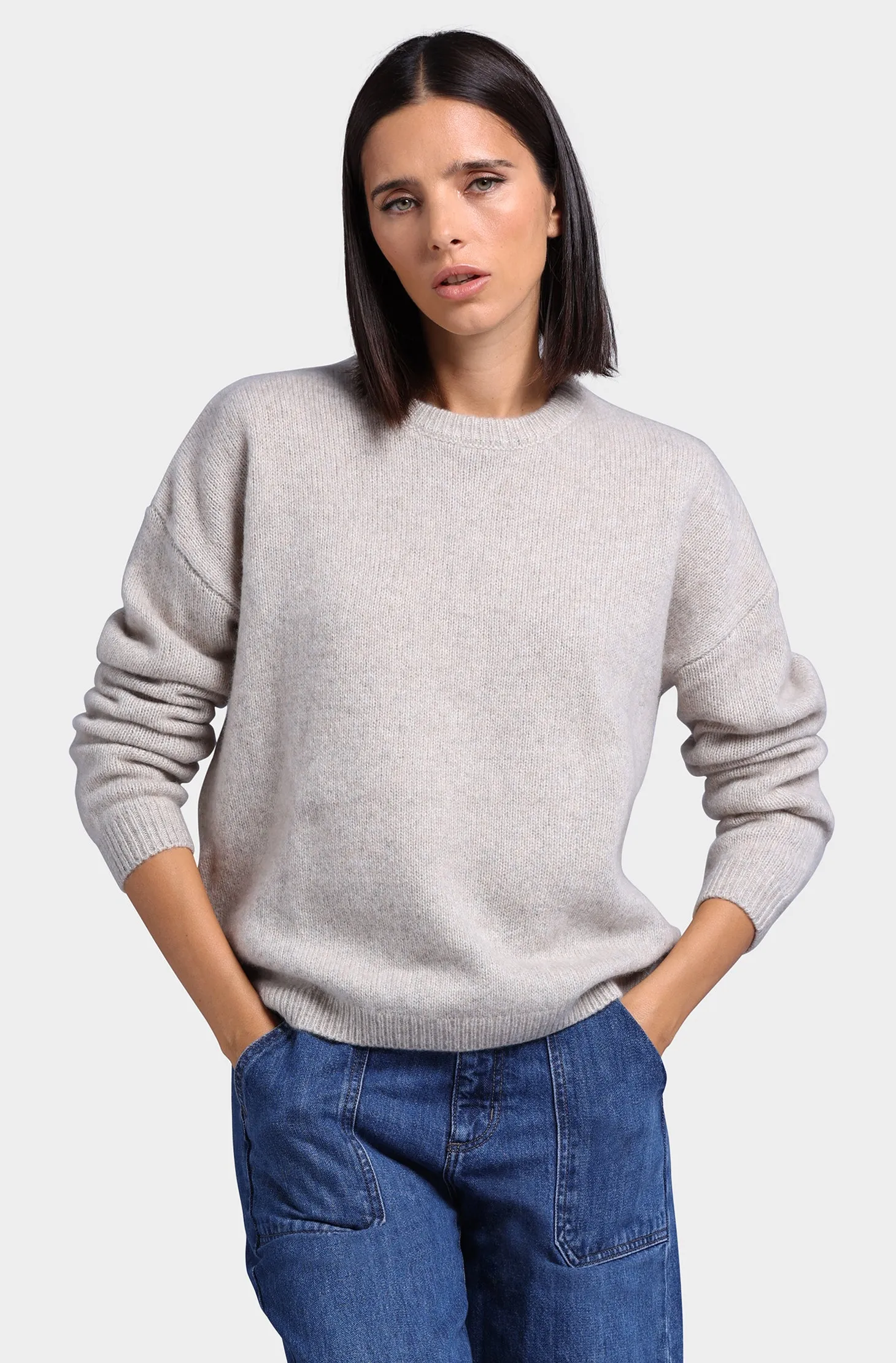 Cashmere Silk Marled Boxy Crew Neck Sweater