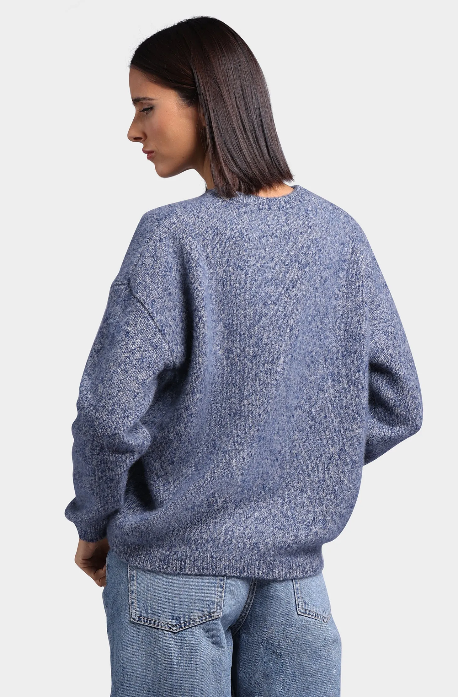 Cashmere Silk Marled Boxy Crew Neck Sweater