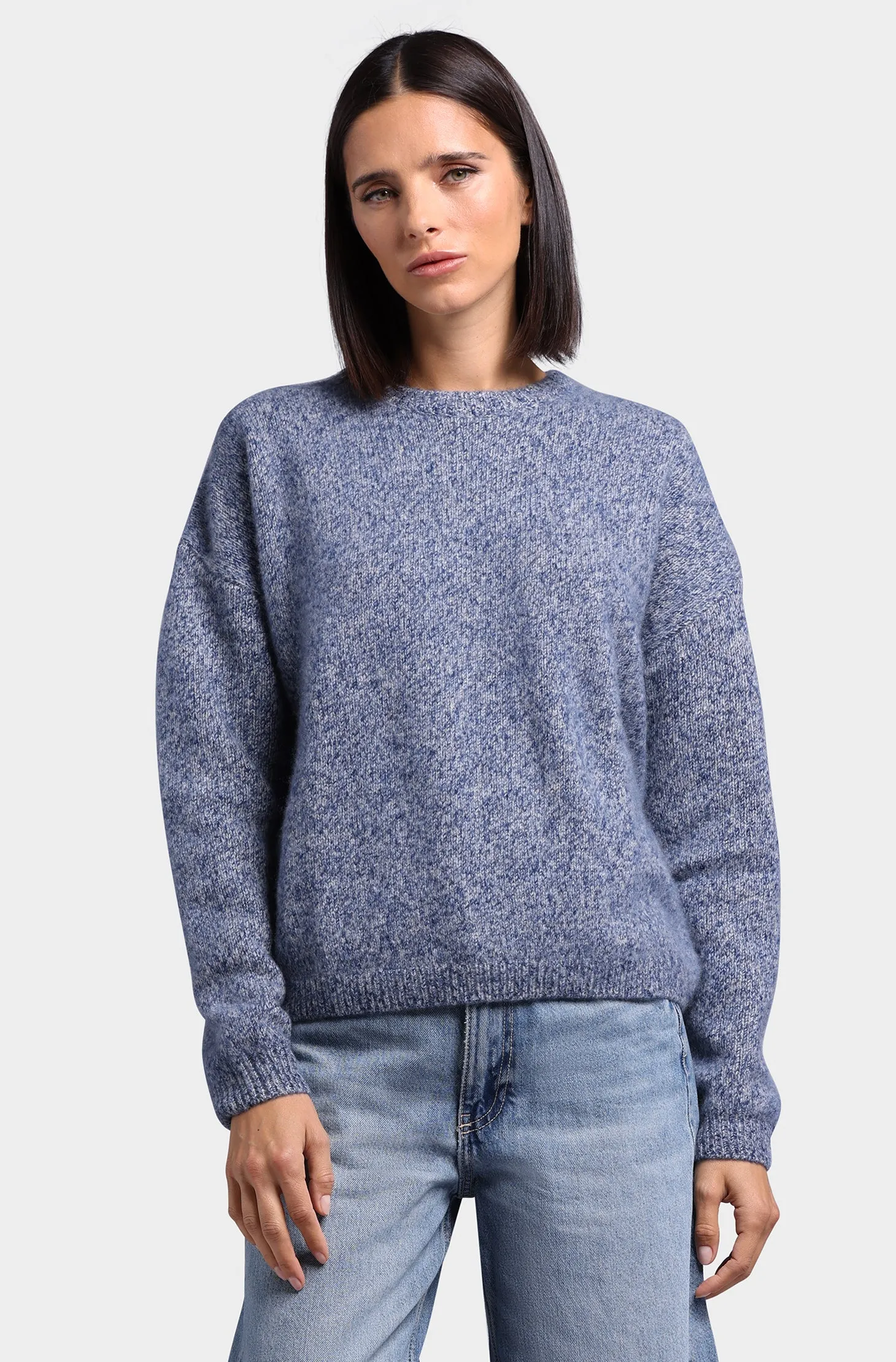 Cashmere Silk Marled Boxy Crew Neck Sweater