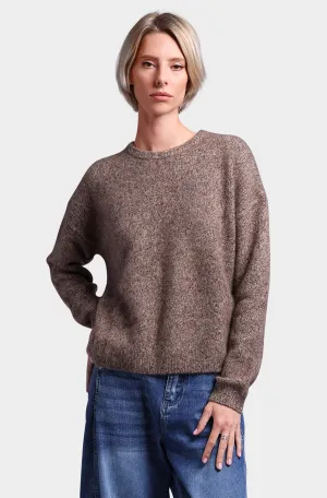 Cashmere Silk Marled Boxy Crew Neck Sweater