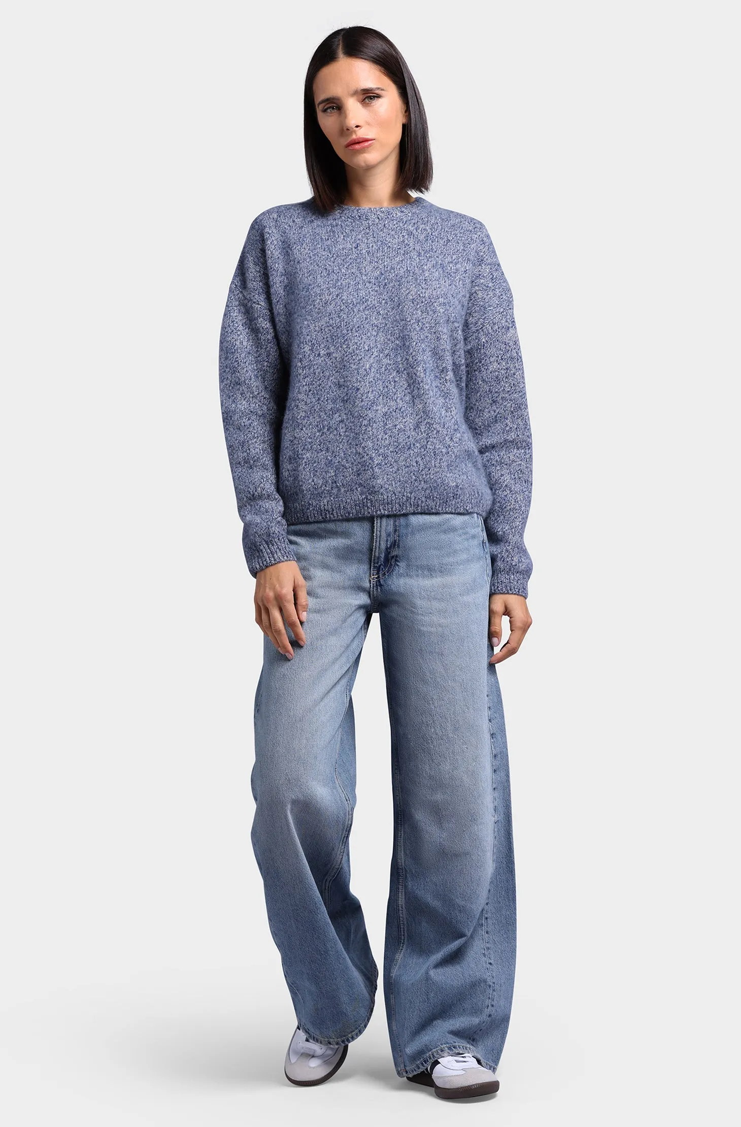 Cashmere Silk Marled Boxy Crew Neck Sweater