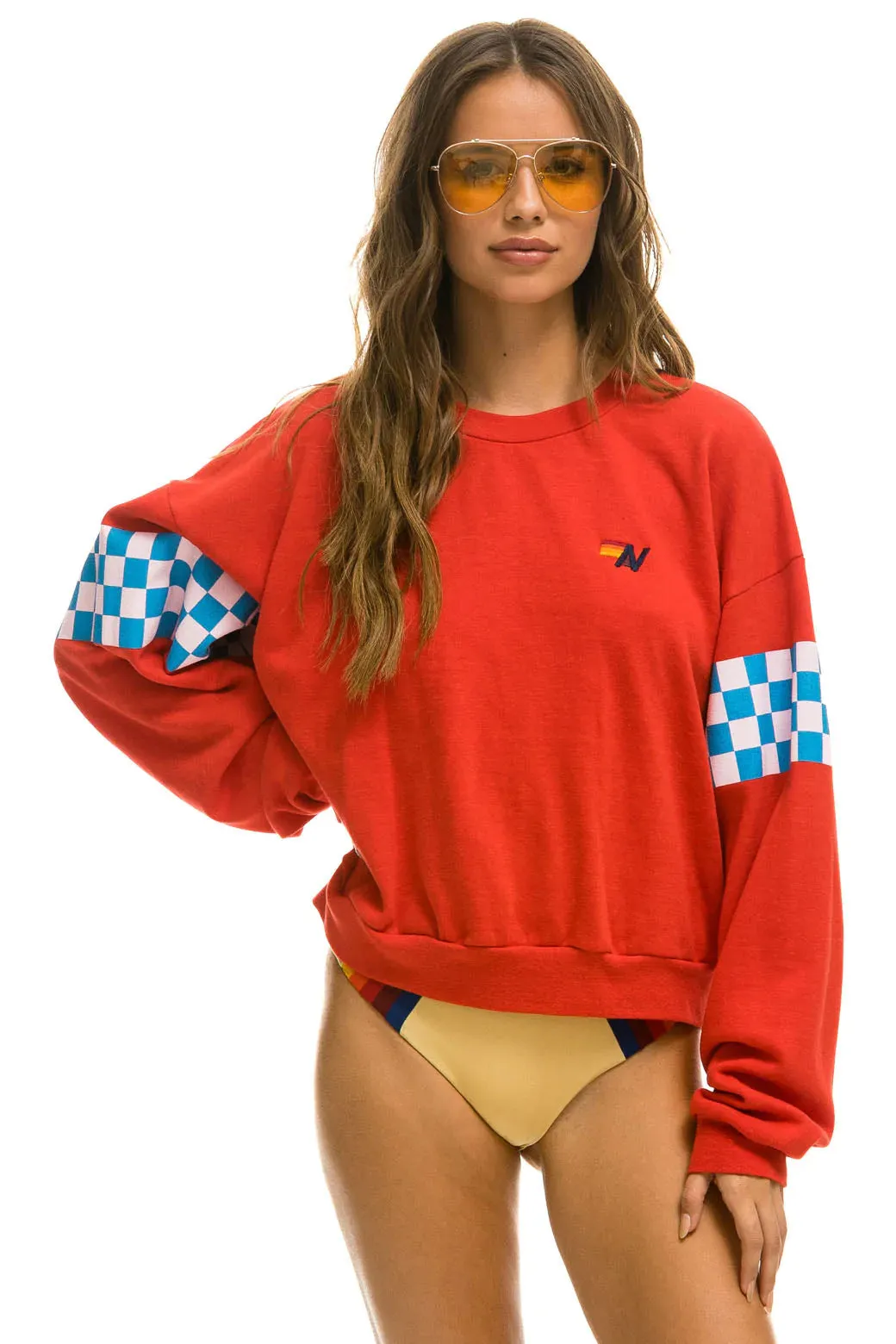 Check 2 Sleeve Relaxed Crew Sweatshirt