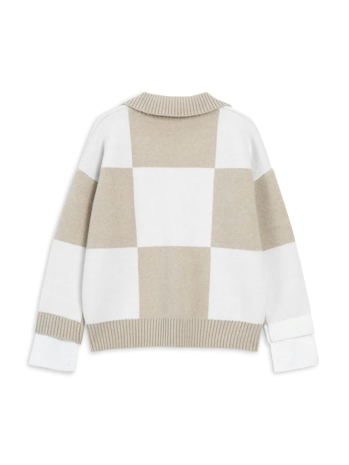 Checkered Open Graceful Collar Sweater