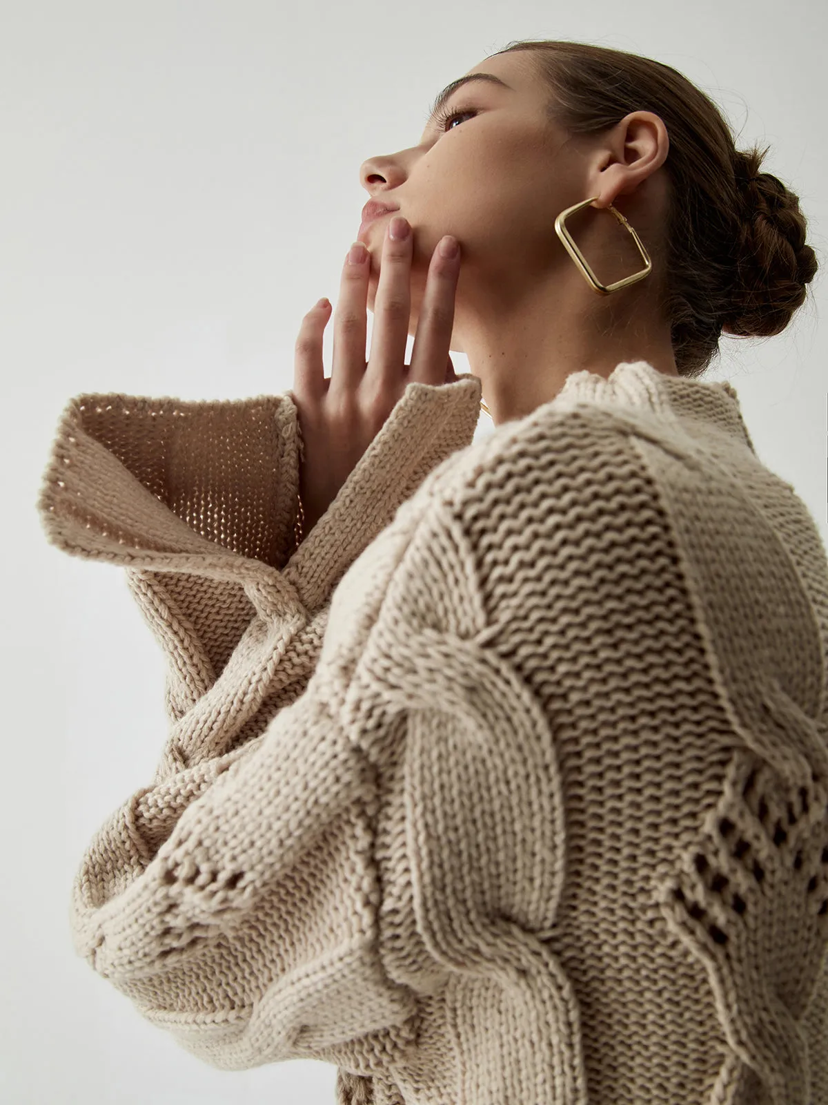 Chunky Cable Knit Trendy Mock Neck Sweater