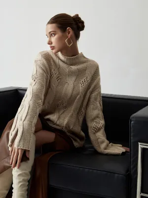 Chunky Cable Knit Trendy Mock Neck Sweater