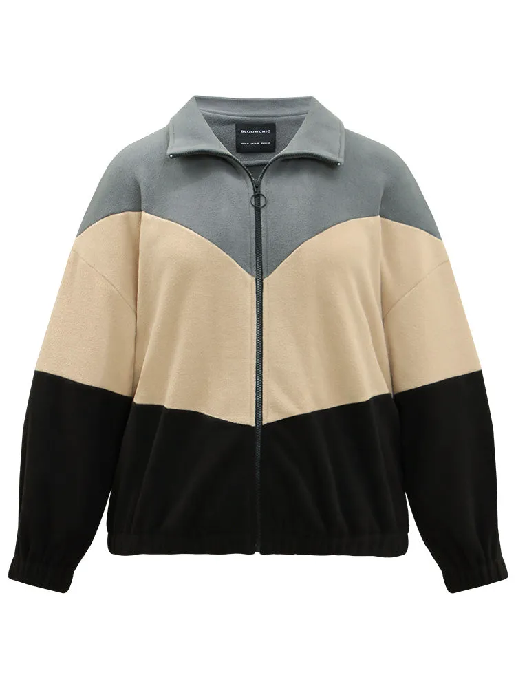 Colorblock Contrast Zipper Drop Shoulder Jacket