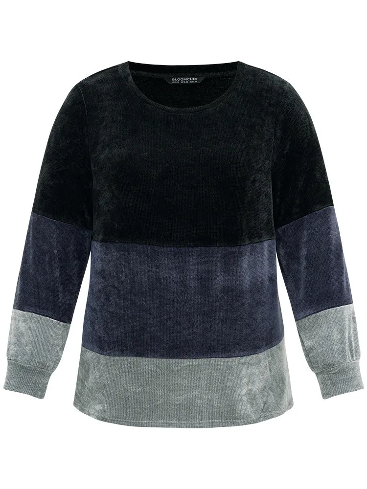 Colorblock Patchwork Crew Neck Sweatshirt