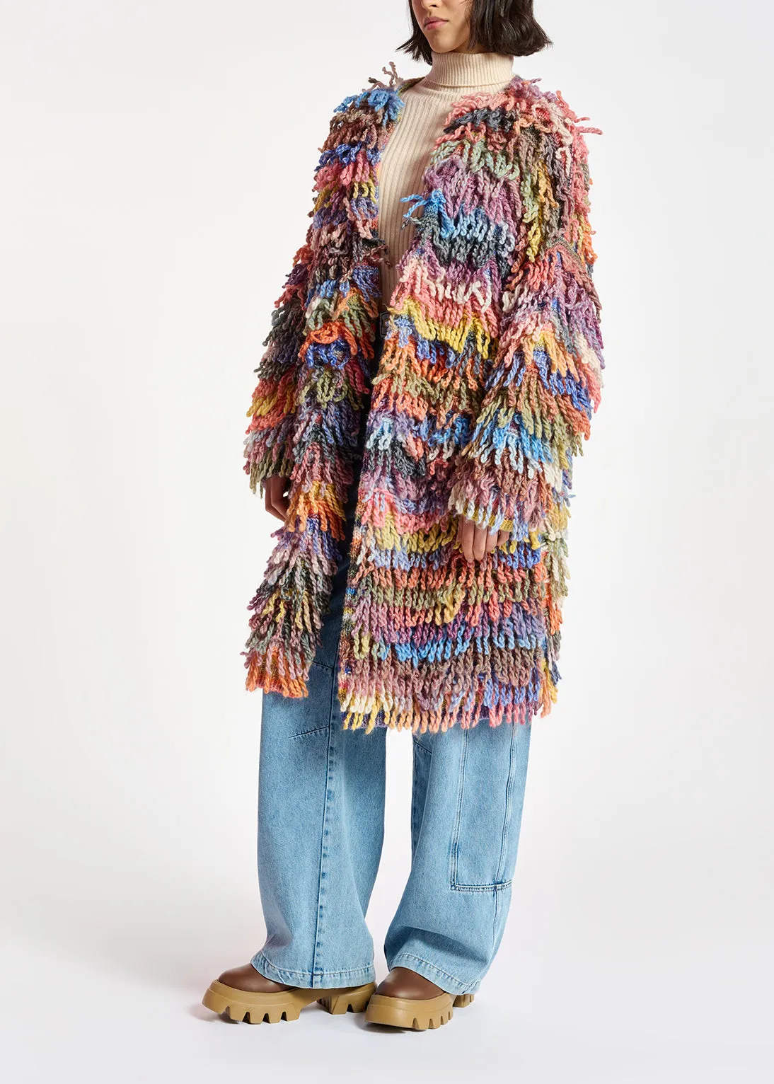 Colorful oversized loop stitch knitwear