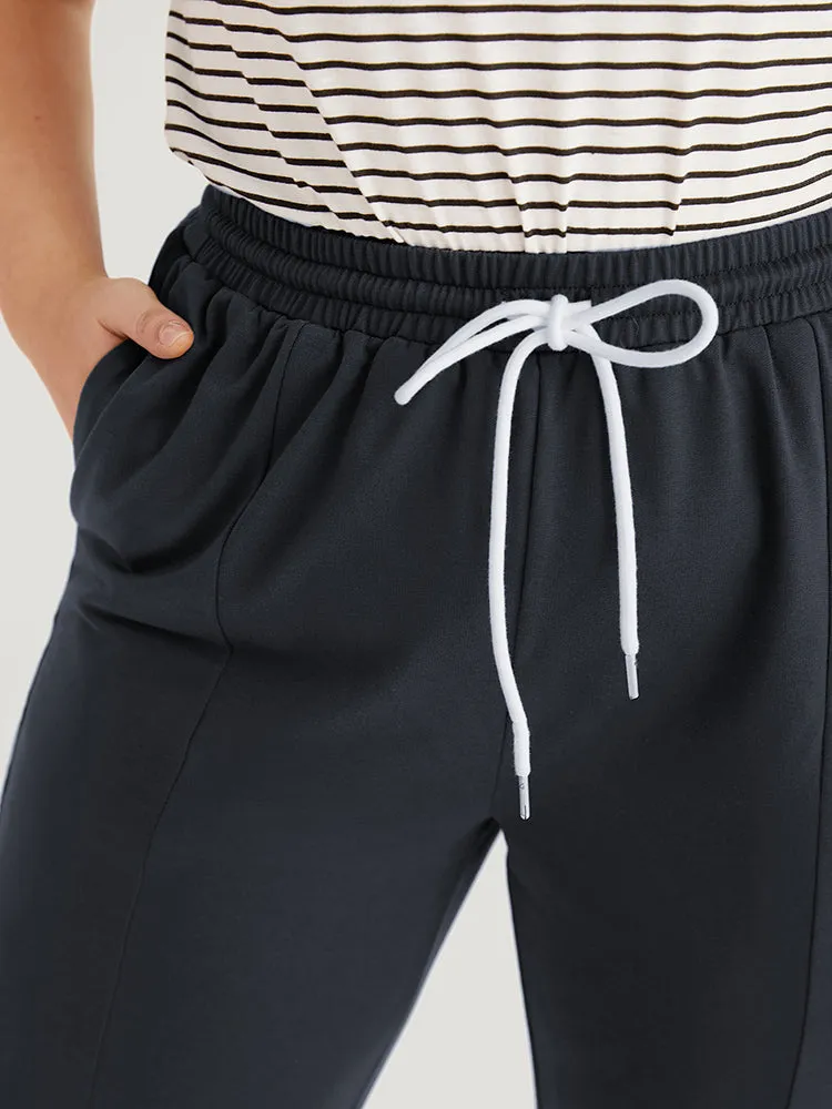 Contrast Patchwork Pocket Drawstring Split Hem Sweatpants