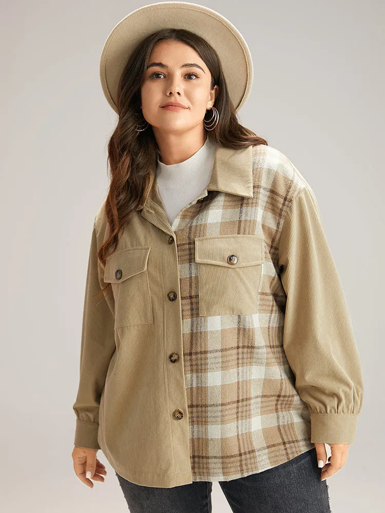 Corduroy Plaid Patchwork Pocket Jacket