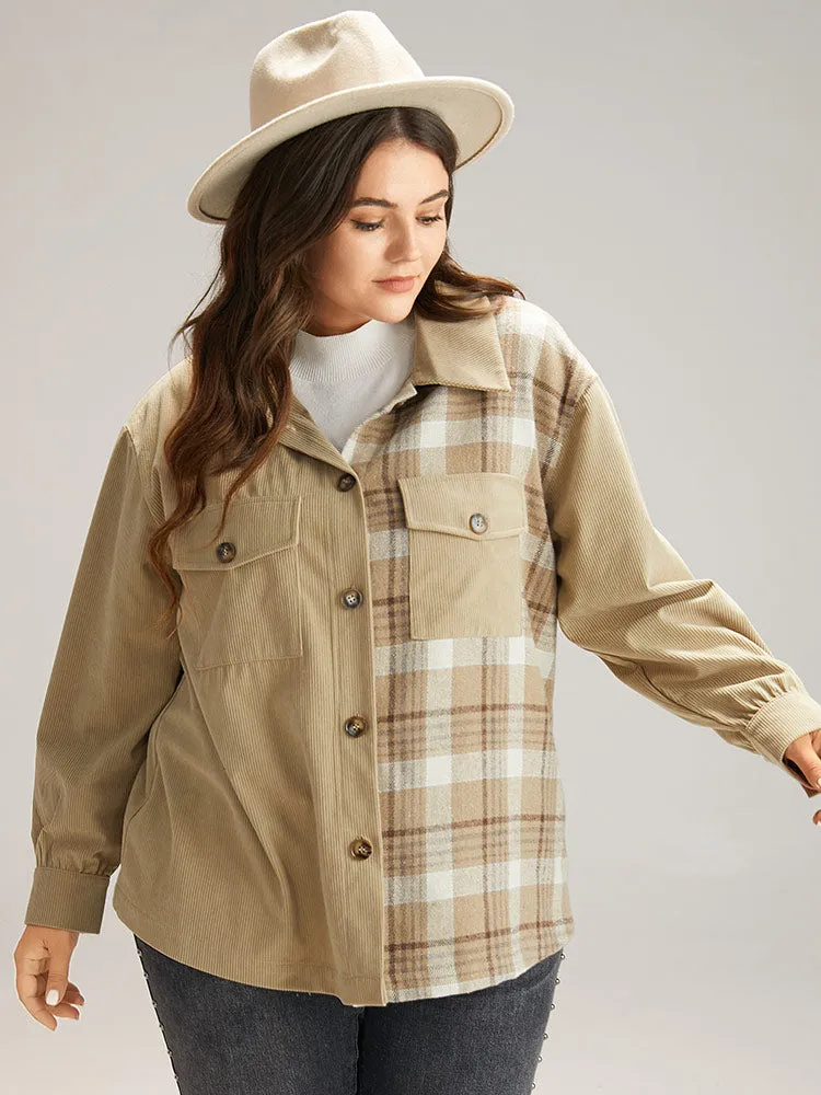 Corduroy Plaid Patchwork Pocket Jacket