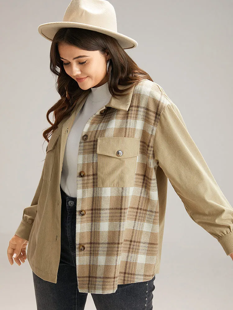 Corduroy Plaid Patchwork Pocket Jacket