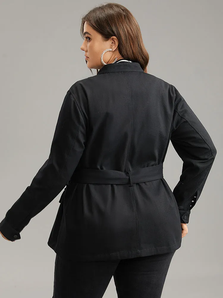 Cotton Solid Belted Flap Pocket Coat