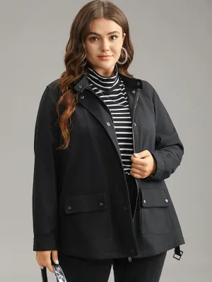 Cotton Solid Belted Flap Pocket Coat