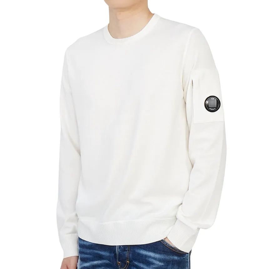 Cp Company Cotton Crepe Lens Knitted Sweatshirt in White