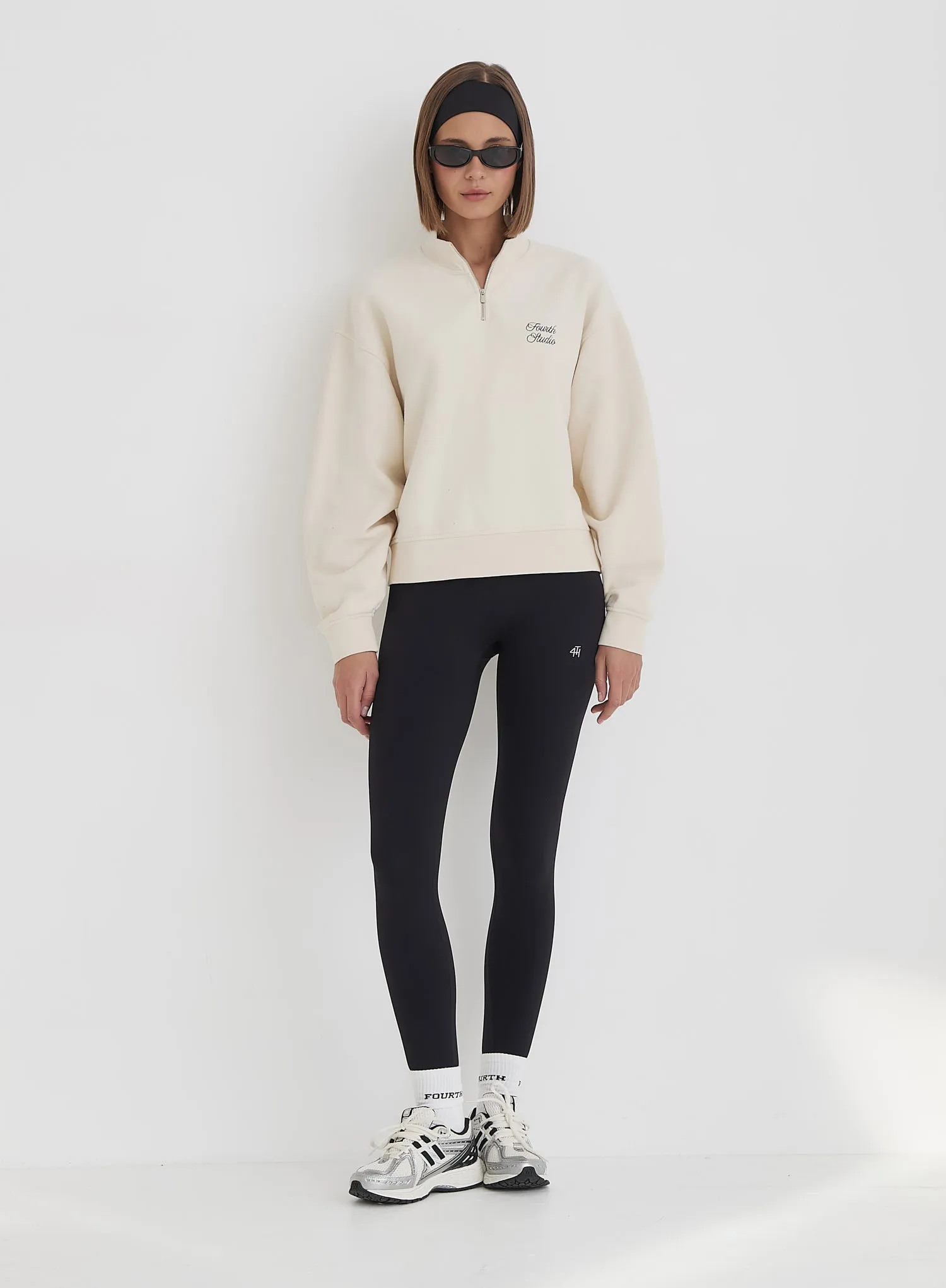 Cream Fourth Branded Half Zip Cropped Sweatshirt- Jacques