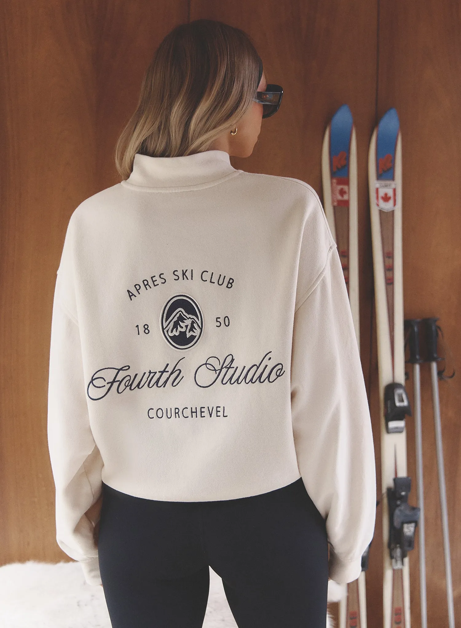 Cream Fourth Branded Half Zip Cropped Sweatshirt- Jacques