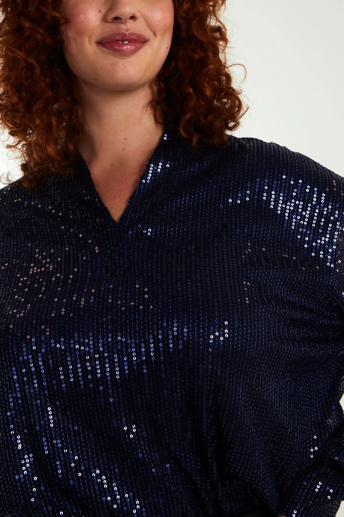 Curve Open Collar Sequin Shirt