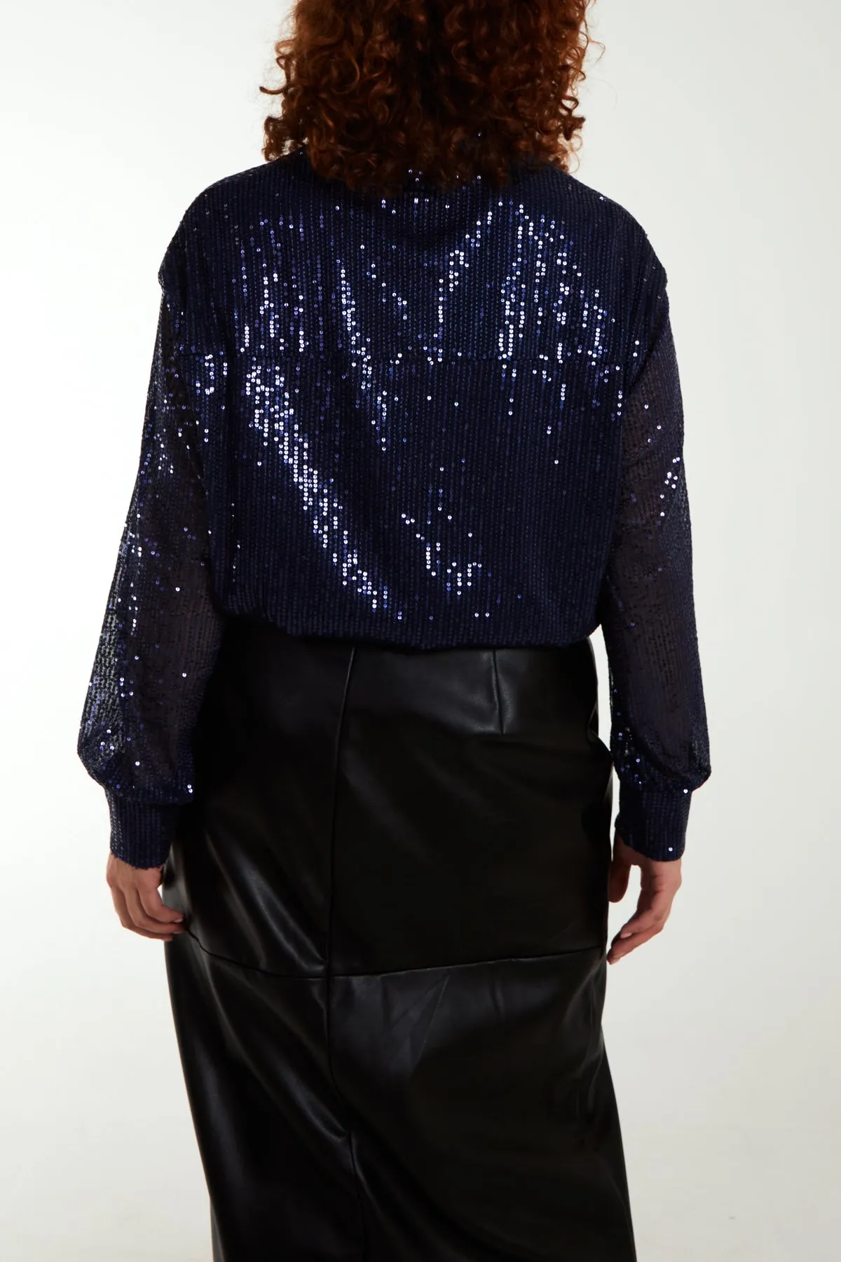 Curve Open Collar Sequin Shirt