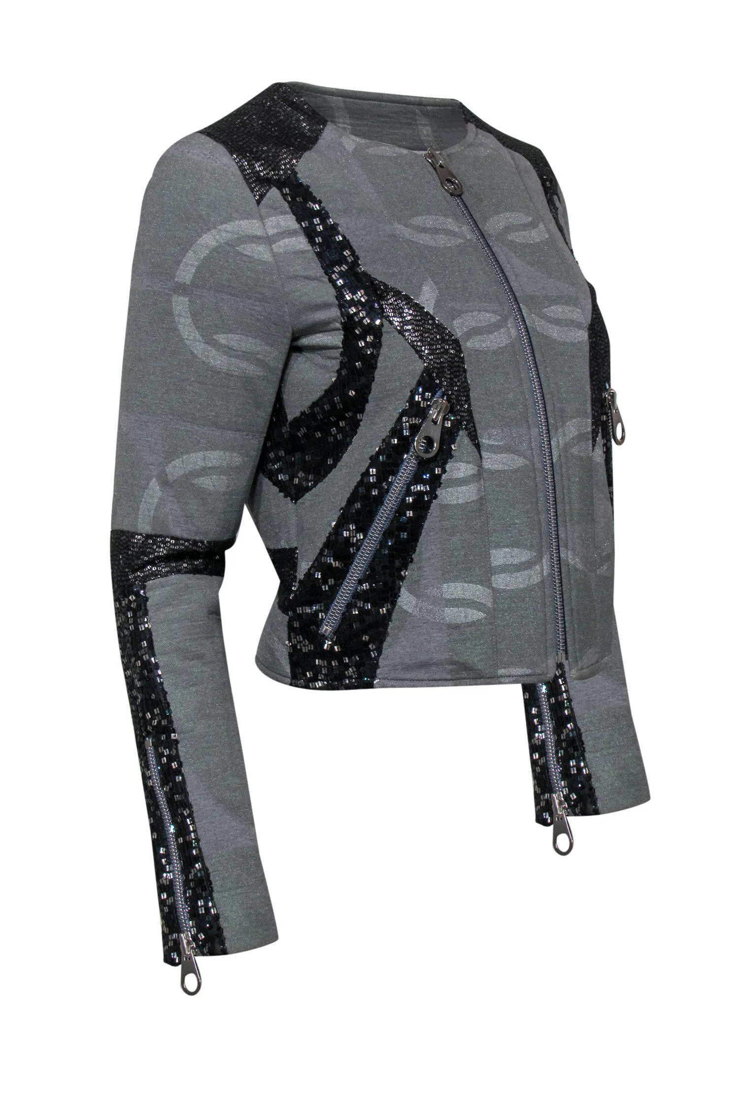 Custo Barcelona - Grey & Black Sequined Zip-Up Jacket Sz S