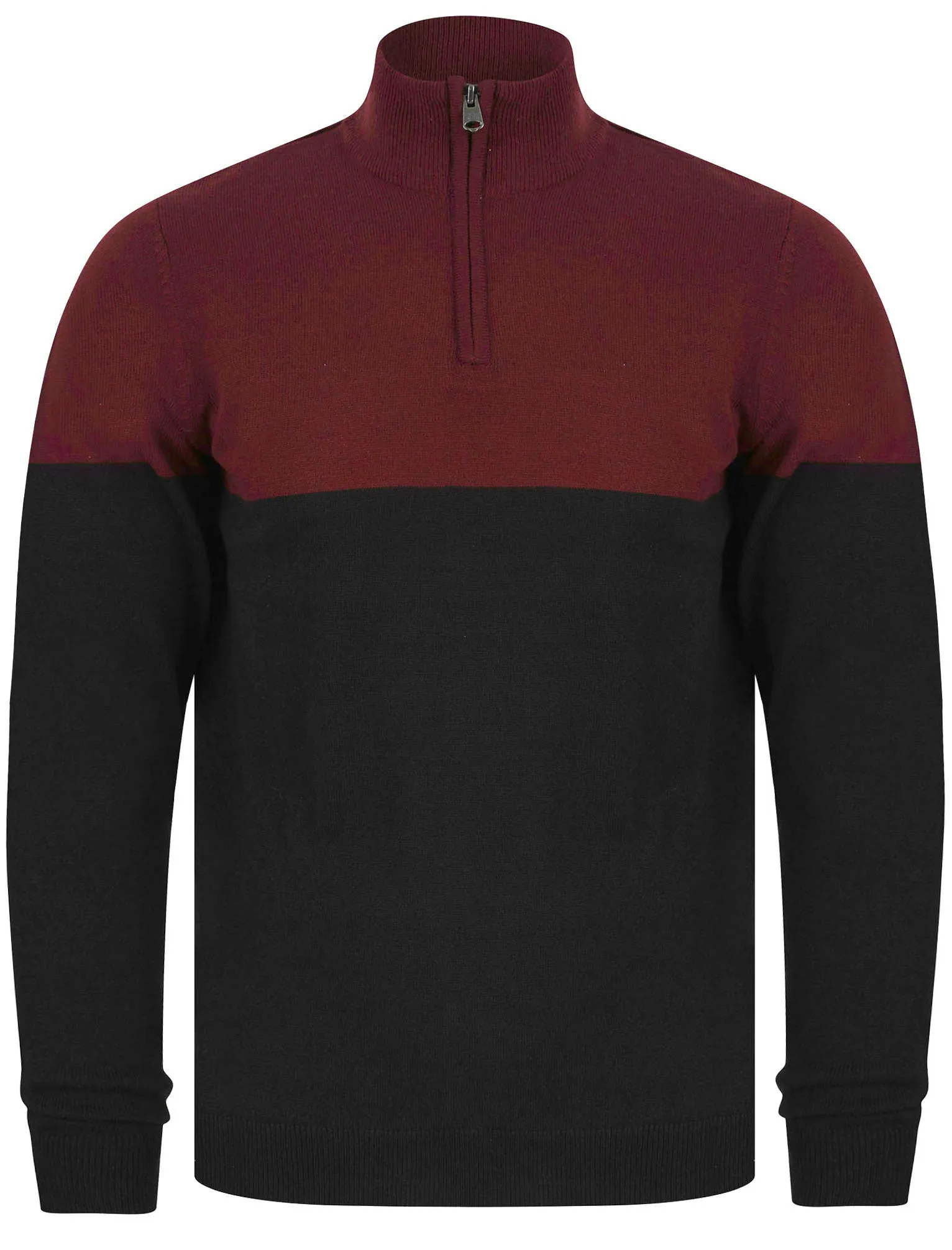 Debmar Half Zip Colour Block Knitted Jumper In Claret - Kensington Eastside