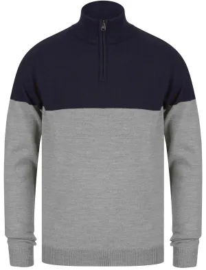 Debmar Half Zip Colour Block Knitted Jumper In Ink - Kensington Eastside