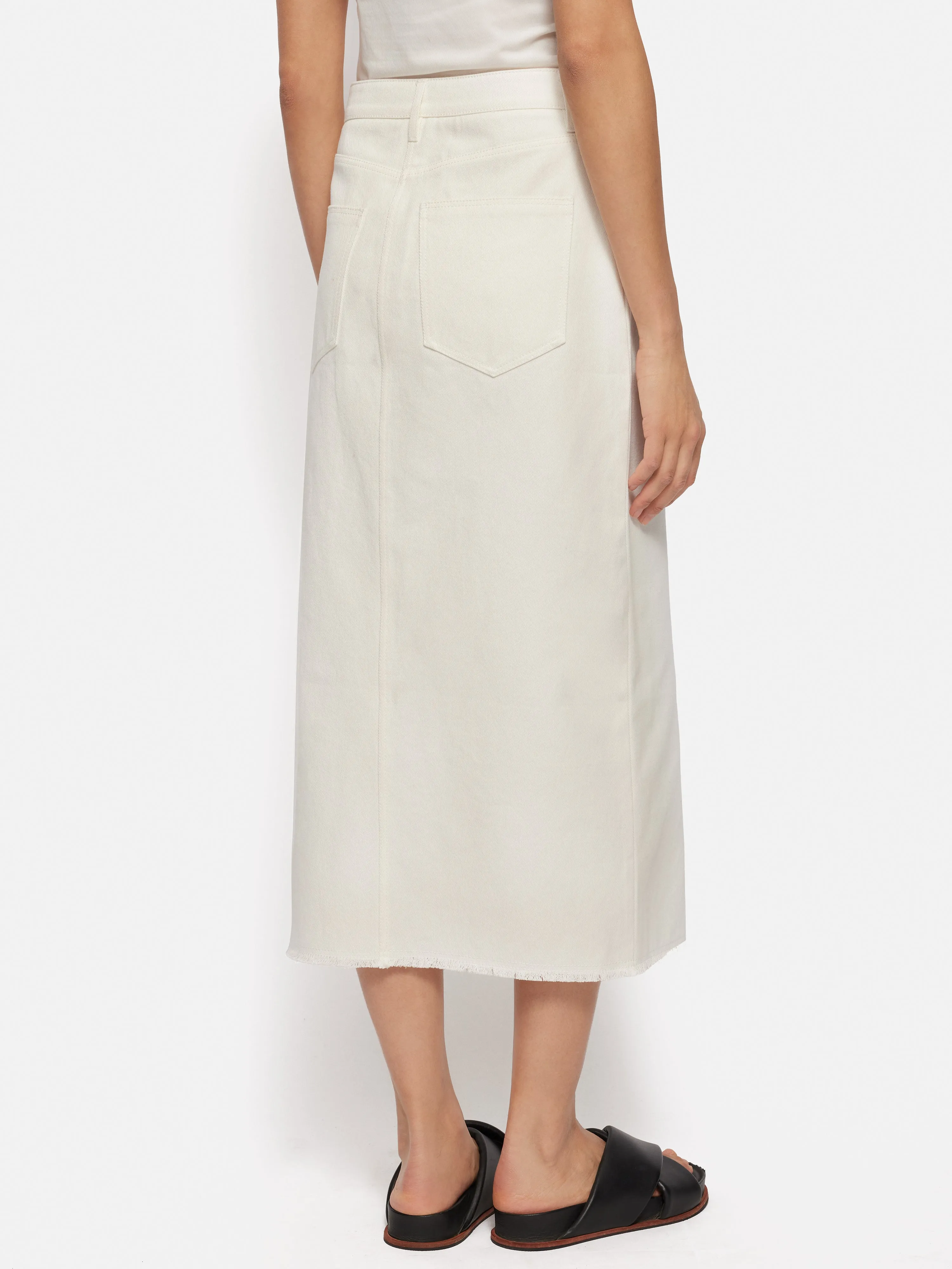 Denim Maxi Split Front Skirt | Ecru