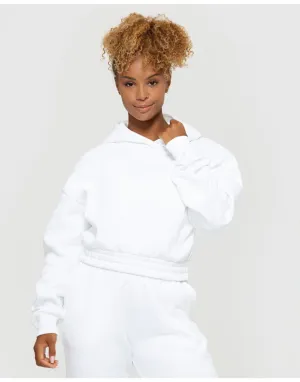 Elastic Waist Cropped Hoodie in White