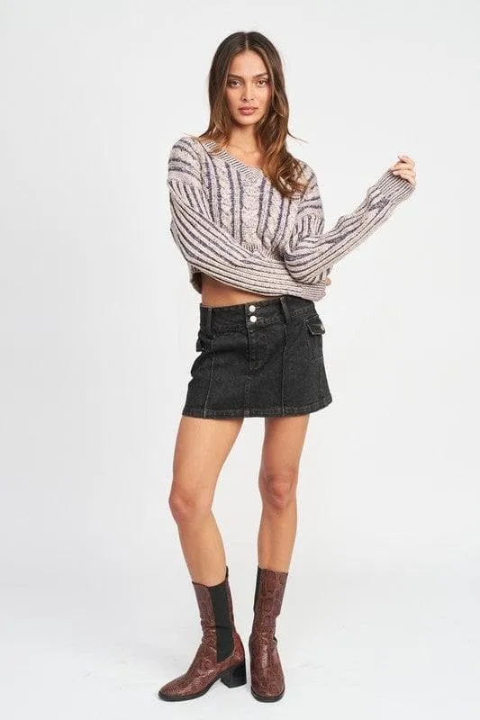 EMORY PARK Contrasted Cable Knit Sweater Top