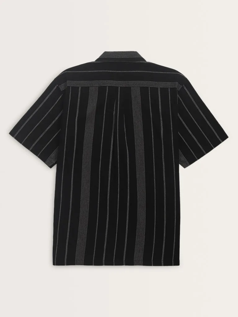 ETA Black Striped Relaxed-Fit Cotton Shirt